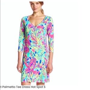 Womens Lilly Pulitzer Palmetto V-Neck T-Shirt Dress Cover Up Long Sleeve Size S